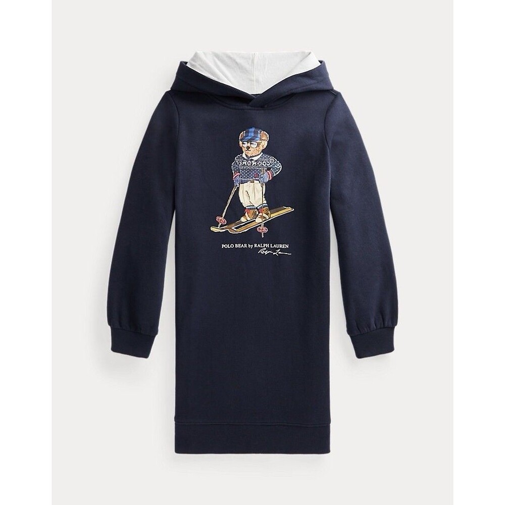 Polo Ralph Lauren Girls Skiing Polo Bear Hoodie Dress Navy Blue Size 7 S/P